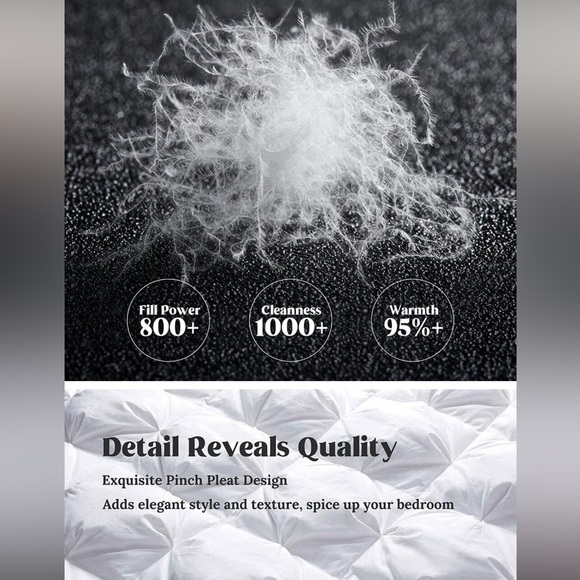 Puredown 800 fill White Goose Down Comforter King cloud puffy pinch pleat $729 - Picture 9 of 16